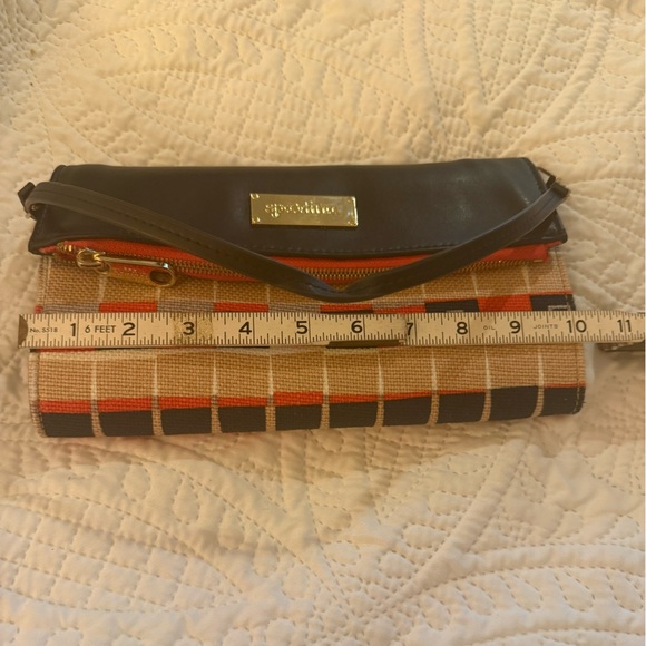 Spartina 449 Natural Linen & Leather Red/Black Geometric Clutch - NWOT - Picture 10 of 12